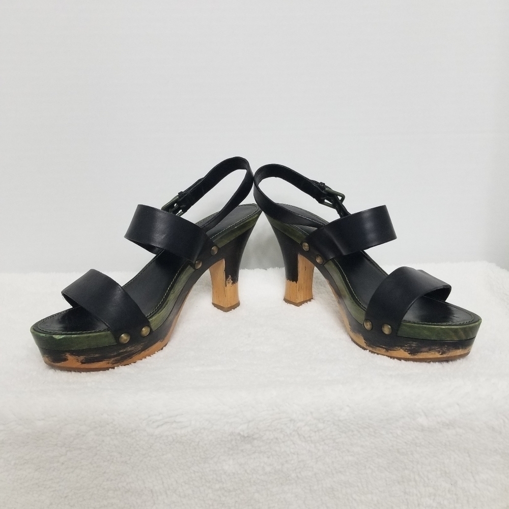 PRICE DROP-YSL Rare Olive & Black Leather Wood Heels